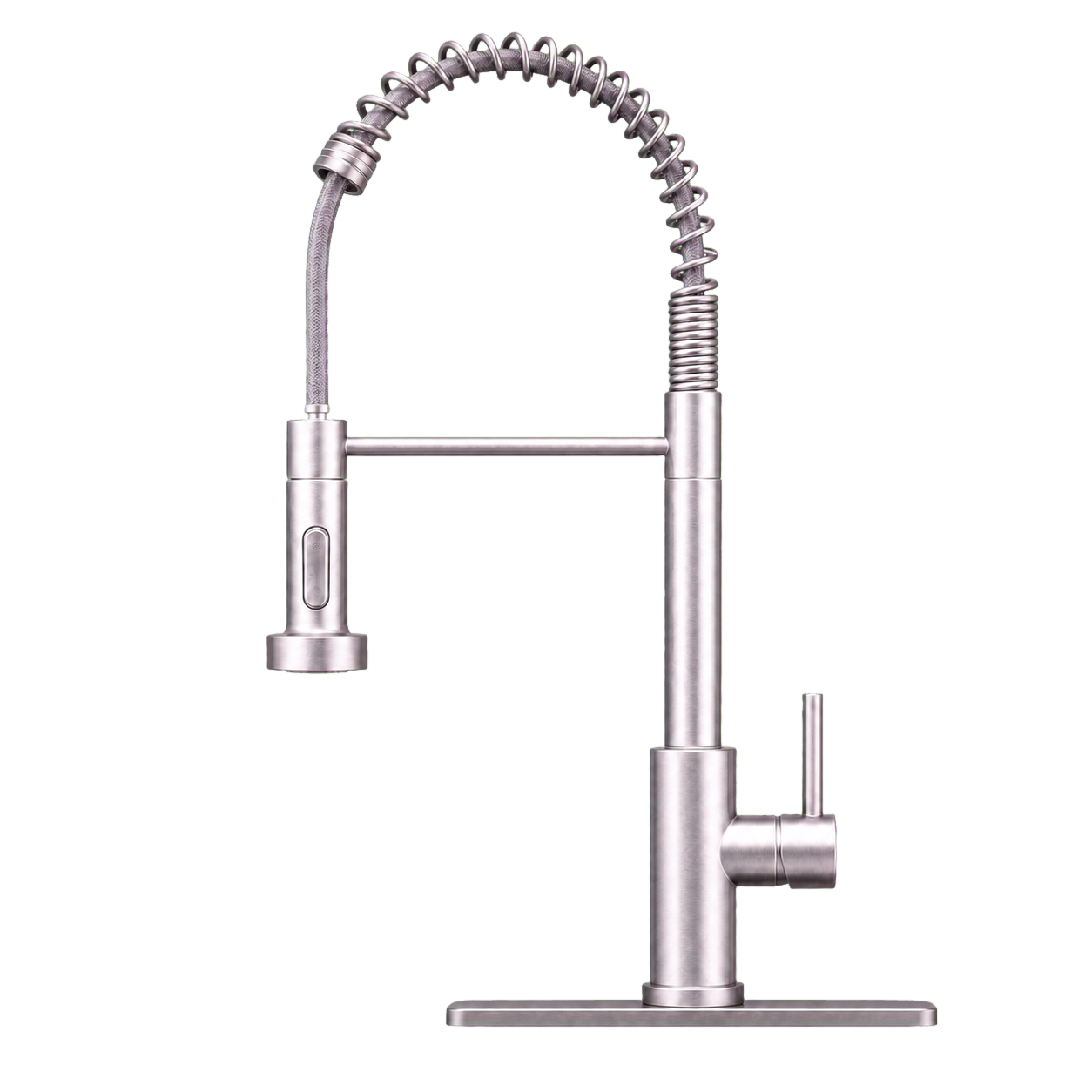 silver pull-down kitchen faucet